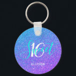Sweet 16 Aquamariner Lila Glitzer Ombre Personalis Schlüsselanhänger<br><div class="desc">Drive in Style mit diesem Sweet 16 Aquamarinen Lila Glitzer Ombre Personalisierten Schlüsselanhänger. Es hat einen modernen,  eleganten Designhintergrund mit aquamarinen und lila ombre Imitate Glitzer. Der Text lautet "Sweet 16",  gefolgt von einem personalisierten Namen. KLICKEN SIE AUF VORLAGENOPTION PERSONALISIEREN,  UND GEBEN SIE DEN NAMEN EIN.</div>