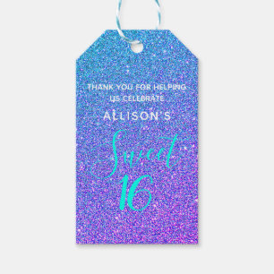 Sweet 16 Aquamariner Lila Glitzer Personalisiert Geschenkanhänger