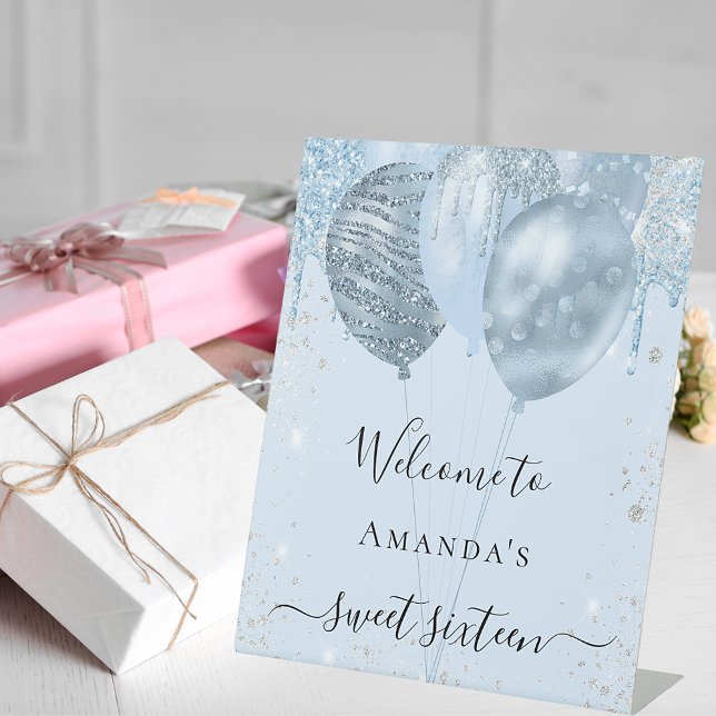 Sweet 16 baby blue balloons party welcome sockelschild (Von Creator hochgeladen)