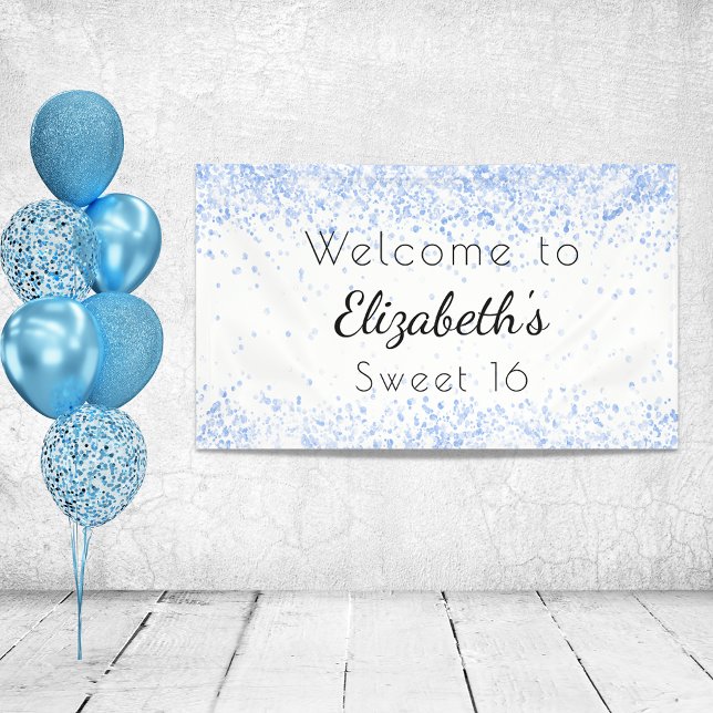 Sweet 16 Baby Blue Glitzer Staub willkommen Banner (Von Creator hochgeladen)