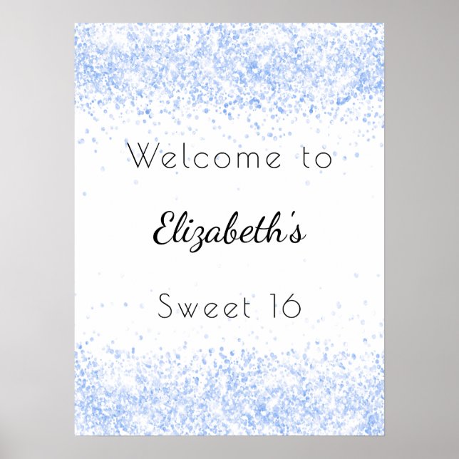Sweet 16 Baby Blue Glitzer Staub willkommen Poster (Vorne)