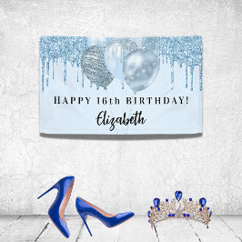 Sweet 16 Baby Blue Glitzer Tropfen Ballons Banner