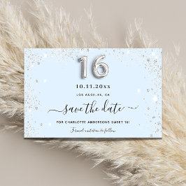 Sweet 16 baby blue silber Glitzer Save the Date