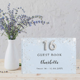 Sweet 16 Baby Blue silber Glitzern Gästebuch