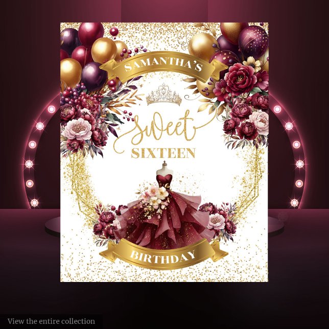 Sweet 16 Backdrop Burgundy Dress Gold Balloons Wel Wandteppich (Sweet 16 Backdrop Burgundy Dress Gold Balloons Spark)