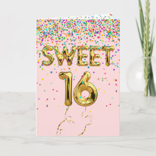 Sweet 16 Balloons und Confetti auf Blush Karte