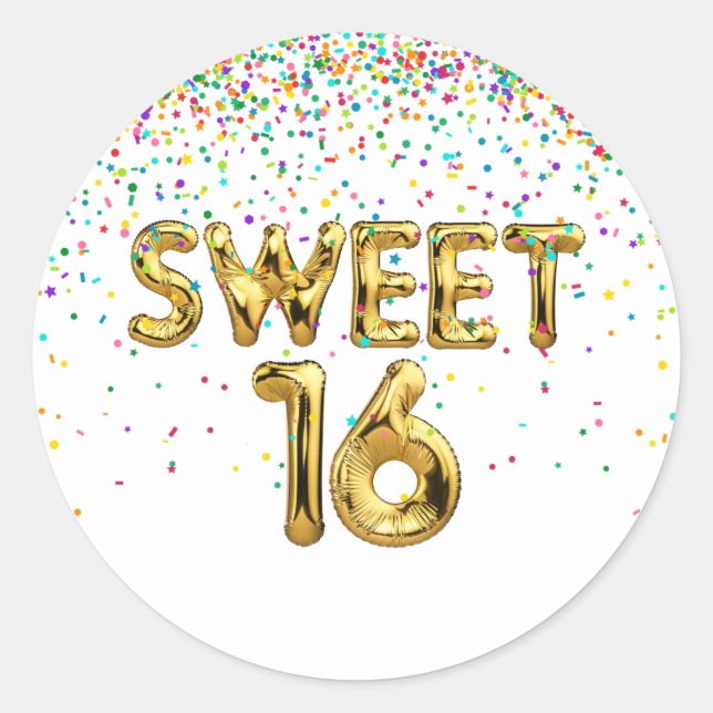 Sweet 16 Balloons und Confetti Runder Aufkleber (Vorderseite)