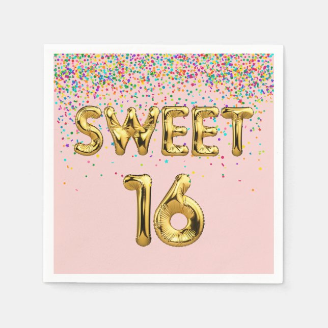 Sweet 16 Balloons und Confetti Serviette (Vorderseite)