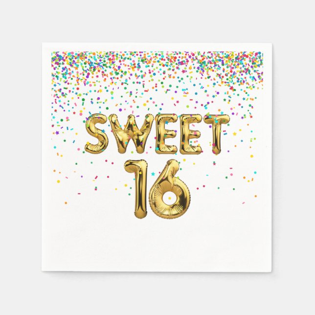 Sweet 16 Balloons und Confetti Serviette (Vorderseite)