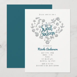SWEET 16 Beach Glam Diamant Herz Einladungen