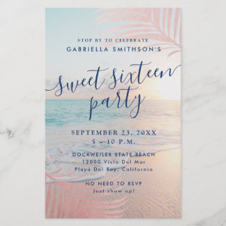 Sweet 16 Beach Party Einladung BUDGET PAPER FLYER