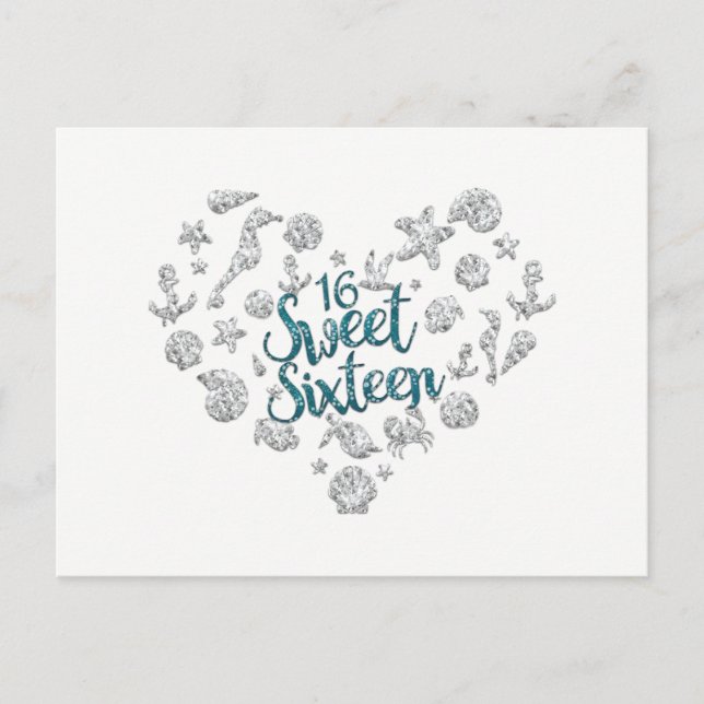 SWEET 16 Beach Party Einladung Save the Date (Vorderseite)