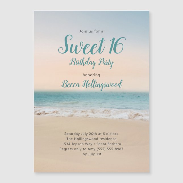 Sweet 16 Beach Themenparty Einladung (Vorderseite)
