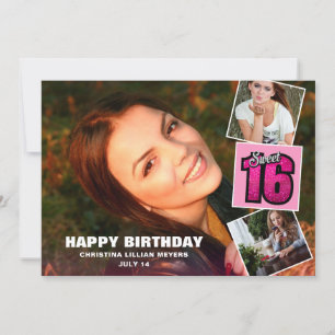 Sweet 16 Birthday 4 Foto Collage Card Karte