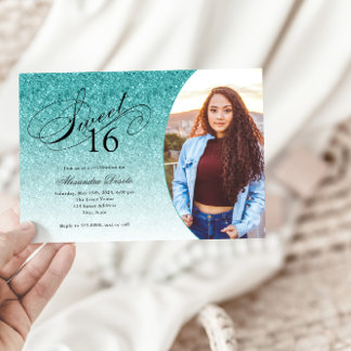 Sweet 16 Birthday Aqua Blue Glitzer Glam Foto Einladung