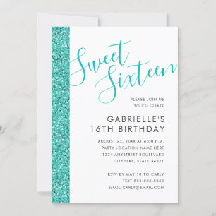 Sweet 16 Birthday Aquamarin Blue Glitzer Einladung