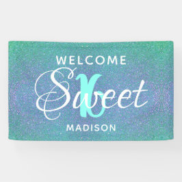 Sweet 16 Birthday Aquamarin Blue Glitzer Personali Banner