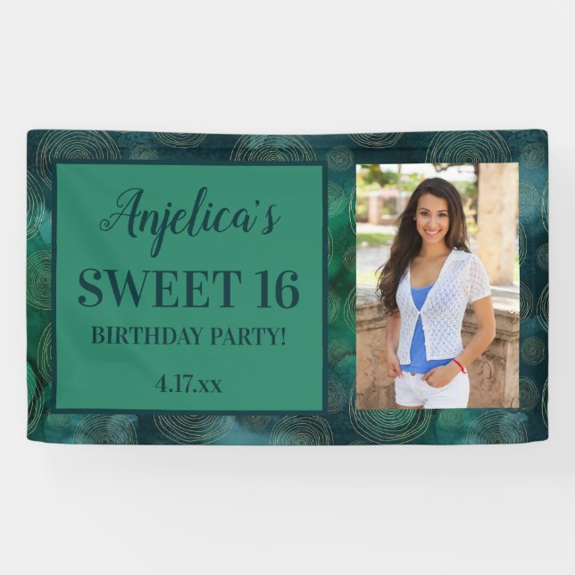 Sweet 16 Birthday Aquamarin Green Foto Banner (Horizontal)