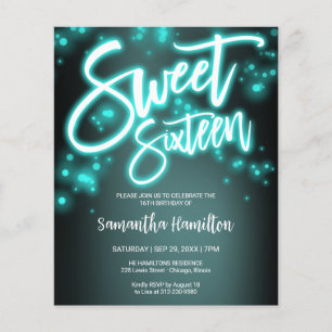 Sweet 16 Birthday Aquamarin Neon Glow Budge Einlad