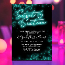 Sweet 16 Birthday Aquamarin Neon Glow Dunkles Part Einladung
