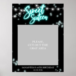 Sweet 16 Birthday Aquamarin Neon Glow Dunkles Part Poster