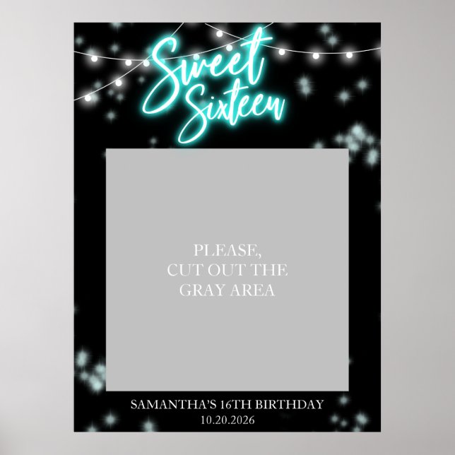 Sweet 16 Birthday Aquamarin Neon Glow Dunkles Part Poster (Vorne)