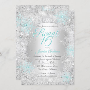 Sweet 16 Birthday Aquamarin Silver Winter Wonderla Einladung