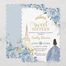 Sweet 16 Birthday Baby Blue Floral Paris Gold