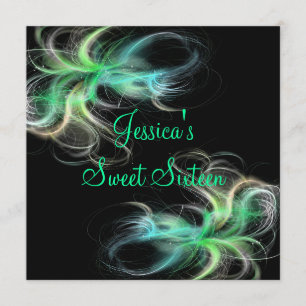 Sweet 16 Birthday Black & Blue Green Wirbel Einladung