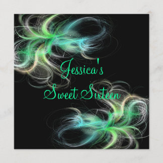Sweet 16 Birthday Black & Blue Green Wirbel Einladung