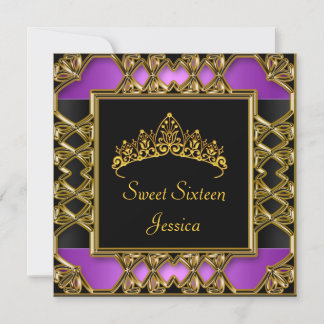 Sweet 16 Birthday Black Lila Gold Tiara Einladung