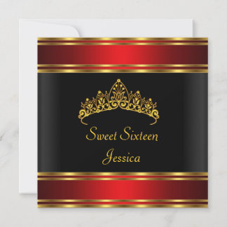 Sweet 16 Birthday Black Red Gold Silver Tiara Einladung