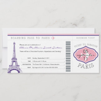 Sweet 16 Birthday Boarding Pass - Paris Einladung
