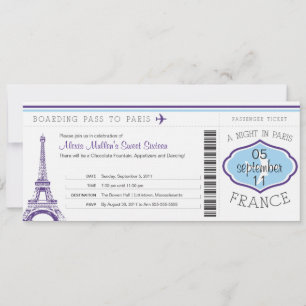 Sweet 16 Birthday Boarding Pass - Paris Einladung