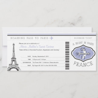 Sweet 16 Birthday Boarding Pass - Paris Einladung