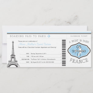 Sweet 16 Birthday Boarding Pass - Paris Einladung