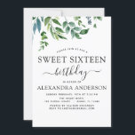 Sweet 16 Birthday Botanische Vegetation Einladung<br><div class="desc">Grüne Grüne Aquarell Geburtstagsparty Einladungen beinhalten schöne und elegante Schrift Typografie mit modernem und elegantem Grün für die besondere Sweet 16 (16 . Geburtstag - 16.) Geburtstagsfeier.</div>