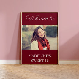 Sweet 16 Birthday Burgundy Name Foto Willkommen Poster