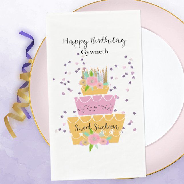 Sweet 16 Birthday Cake Paper Napkin Serviette (Von Creator hochgeladen)
