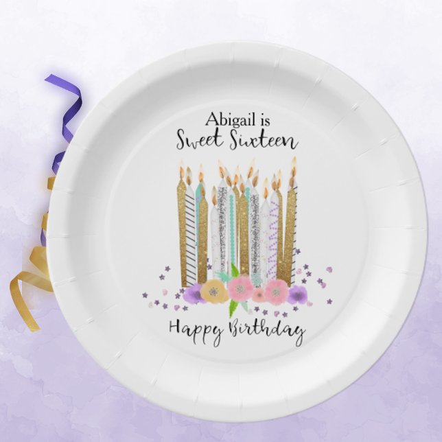 Sweet 16 Birthday Candles Paper Plate Pappteller (Von Creator hochgeladen)