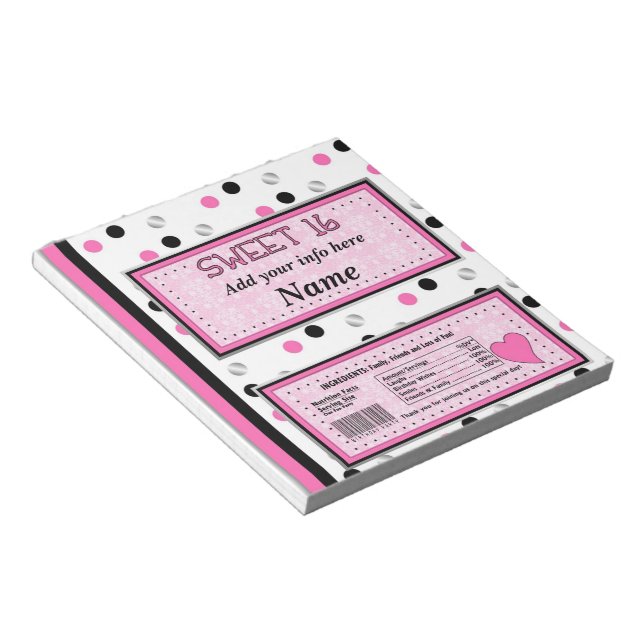 Sweet 16 Birthday Candy Bar Wrapper Gastgeschenke Notizblock (angewinkelt)