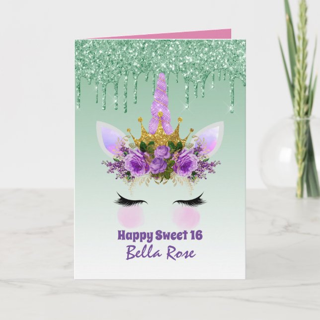 Sweet 16 Birthday Card Personalisiert Niedliches E Karte (Vorderseite)