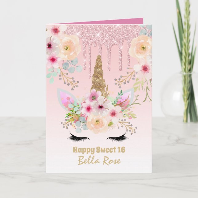 Sweet 16 Birthday Card Personalisiert Niedliches E Karte (Vorderseite)