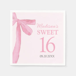 Sweet 16 Birthday Coquette Pink Bow Personalized  Serviette
