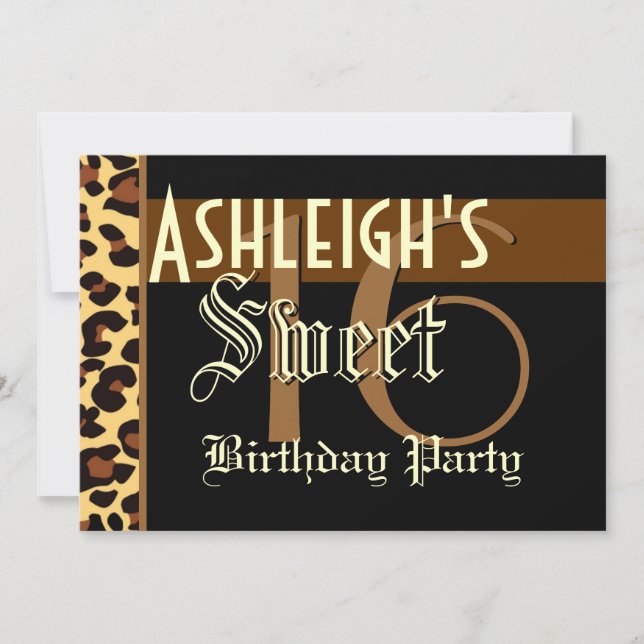 Sweet 16 Birthday Custom Template - Leopard Print Einladung (Vorderseite)