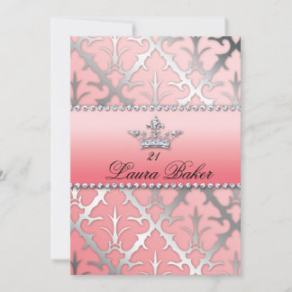 Sweet 16 Birthday Damask Baby Shower Crown Einladung