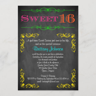 Sweet 16 Birthday Einladung Neon Chalkboard