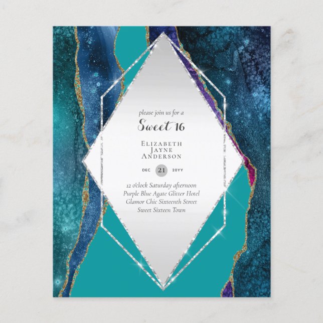Sweet 16 Birthday Einladungen Agate Glitzer Flyer (Vorne)