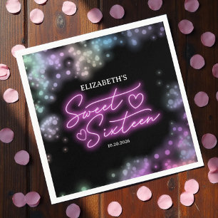 Sweet 16 Birthday Farbenfrohe Neon Glow Dunkles Pa Serviette