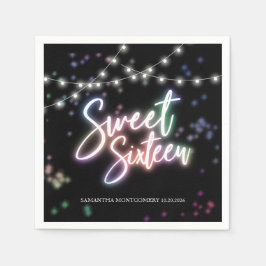 Sweet 16 Birthday Farbenfrohe Neon Glow Dunkles Pa Serviette